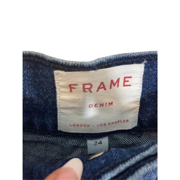 Frame Le Sylvie Slender Straight Leg Jeans Heritage Raw Hem Preppy Dark Wash - Picture 3 of 6